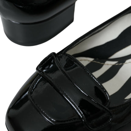 Black Patent Leather Block Heels Pumps Shoes