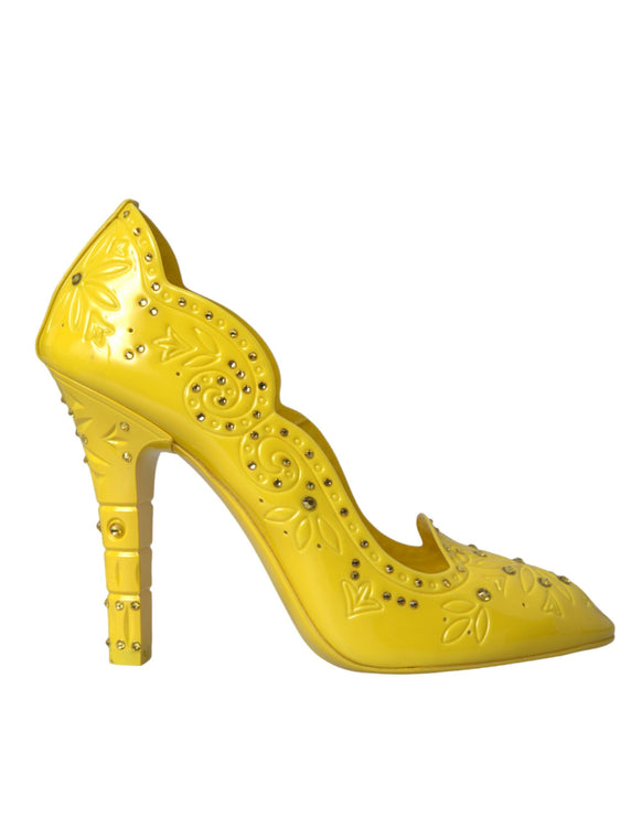 Zapatos de tacones de cristal amarillo cenizas