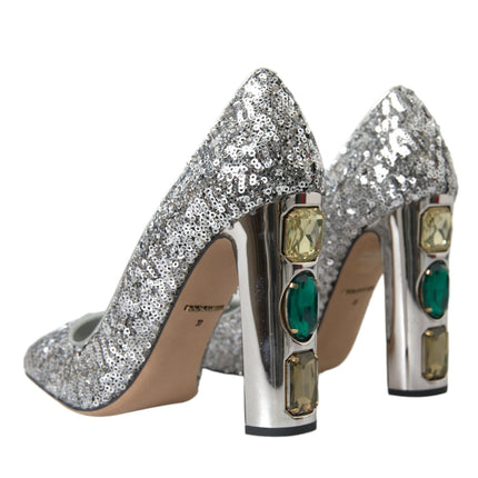 Silver Sequin Talons embellis pompes chaussures