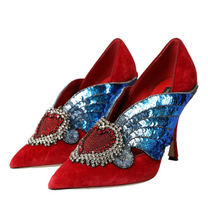 Red Velvet Sequin Crystal Heels Pumps Chaussures