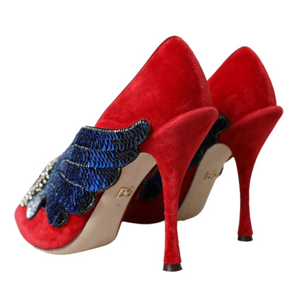 Red Velvet Sequin Crystal Heels Pumps Chaussures