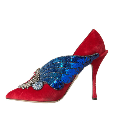 Red Velvet Sequin Crystal Heels Pumps Chaussures