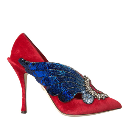 Red Velvet Sequin Crystal Heels Pumps Chaussures