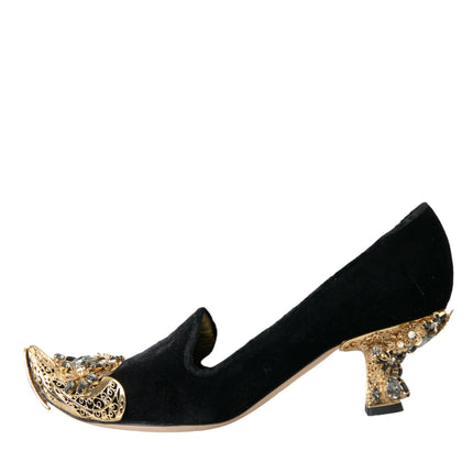 Black Velvet Embellifhed Talons pompes chaussures