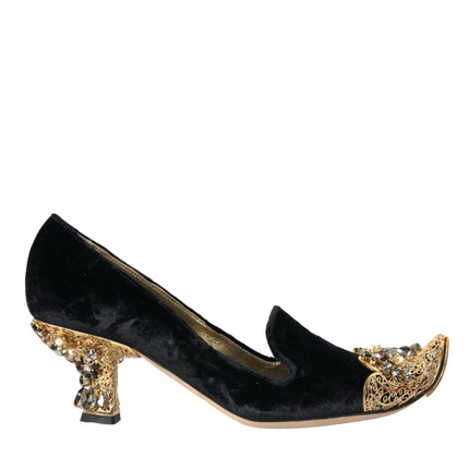 Black Velvet Embellifhed Talons pompes chaussures