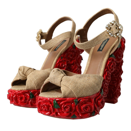 Zapatos de sandalias de plataforma de cristal de rosas rojas