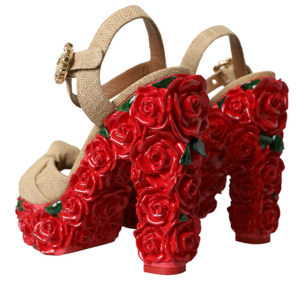 Zapatos de sandalias de plataforma de cristal de rosas rojas