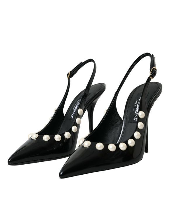 Scarpe con slingback con taccole in vetro in pelle nera