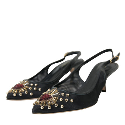 Scarpe con slingback del tallone abbellite in maglia nera