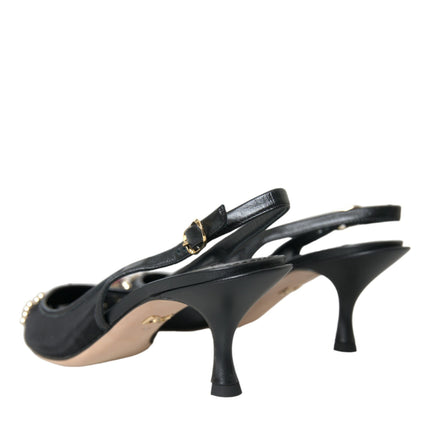 Scarpe con slingback del tallone abbellite in maglia nera