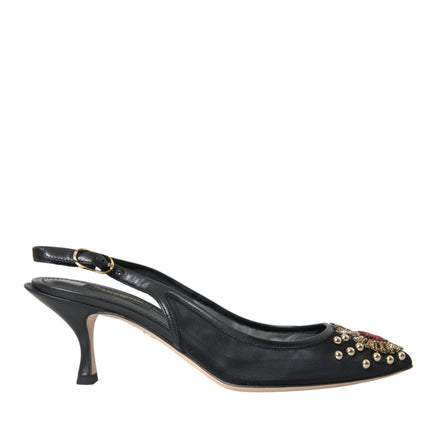 Scarpe con slingback del tallone abbellite in maglia nera