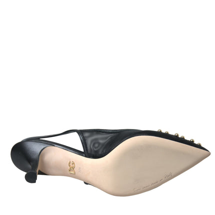 Scarpe con slingback del tallone abbellite in maglia nera