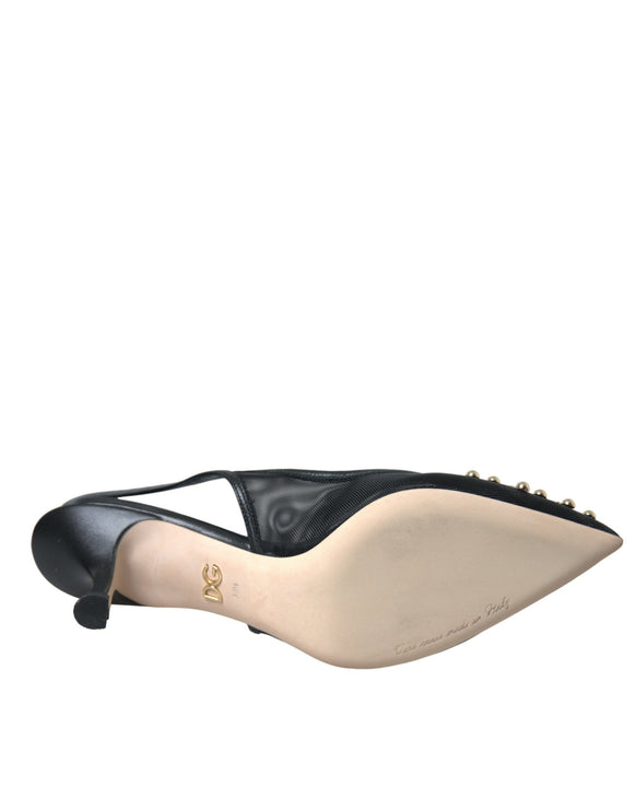 Scarpe con slingback del tallone abbellite in maglia nera