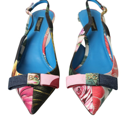 Scarpe slingback di patchwork floreali multicolore