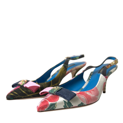 Scarpe slingback di patchwork floreali multicolore