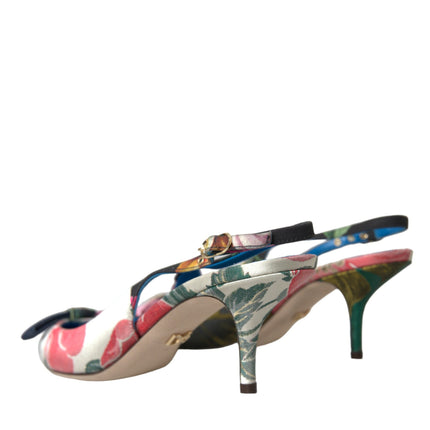 Scarpe slingback di patchwork floreali multicolore