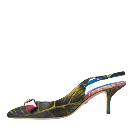 Scarpe slingback di patchwork floreali multicolore