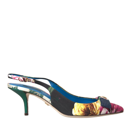 Scarpe slingback di patchwork floreali multicolore