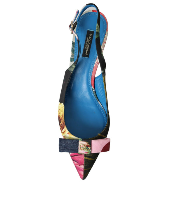 Scarpe slingback di patchwork floreali multicolore