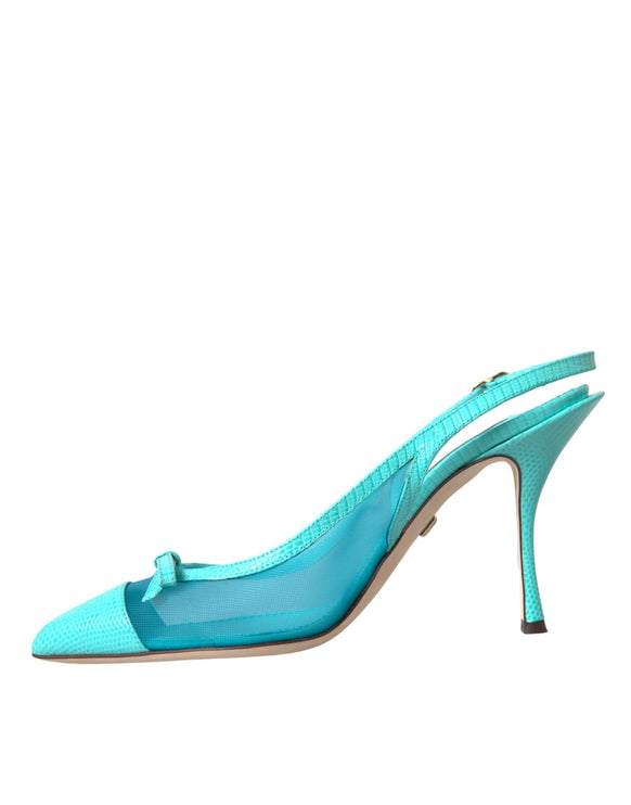 Cucchi in pelle di pelle in pelle blu scarpe slingback