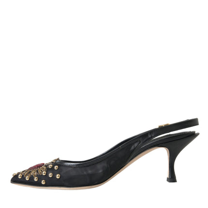 Scarpe con slingback del tallone abbellite in maglia nera