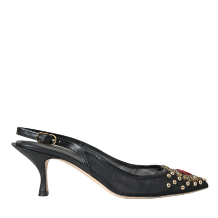 Scarpe con slingback del tallone abbellite in maglia nera