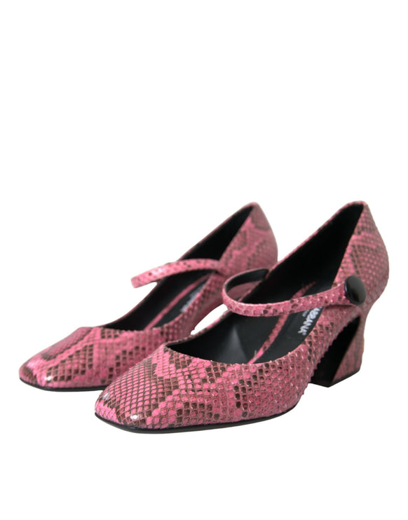 Pink Python Leather Mary Jane Heels Zapatos