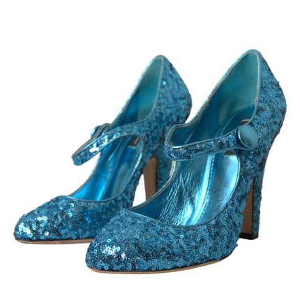 Blue Sequin Mary Jane pompe les talons hauts