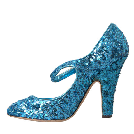 Blue Sequin Mary Jane pompe les talons hauts