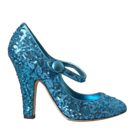 Blue Sequin Mary Jane pompe les talons hauts