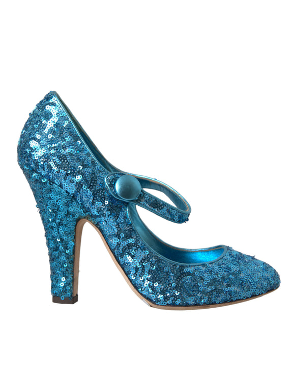 Blue Sequin Mary Jane Bombes zapatos de tacones altos