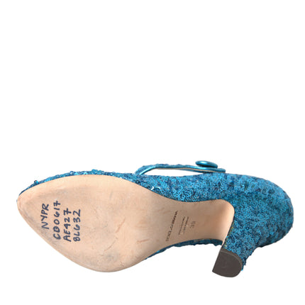 Blue Sequin Mary Jane pompe les talons hauts