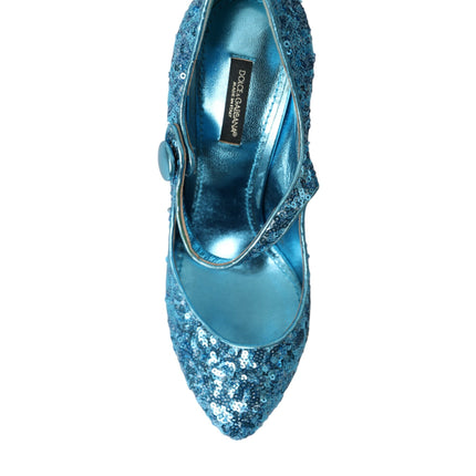 Blue Sequin Mary Jane pompe les talons hauts