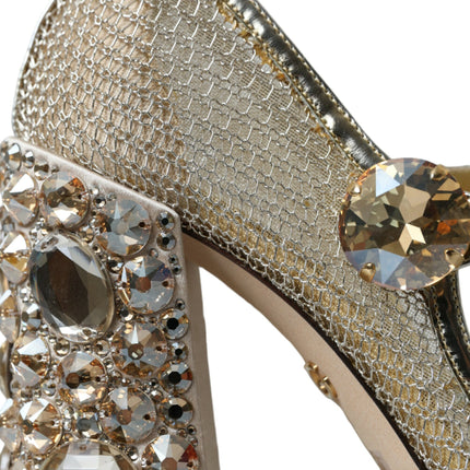 Gold Mesh Crystal Mary Jane Pumps Talons Chaussures