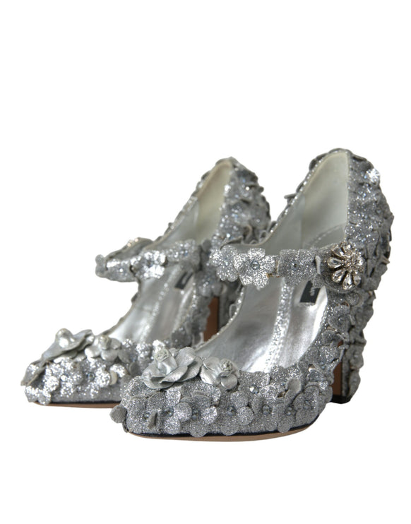 Zapatos de bombas de cristal floral plateado jane jane