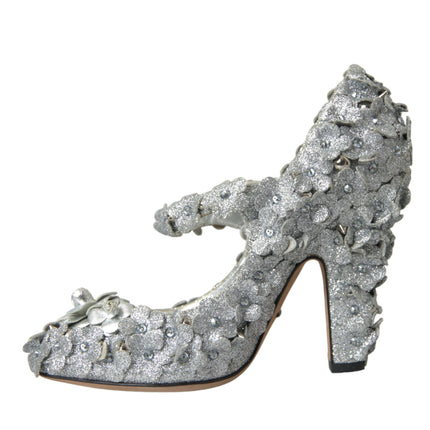 Zapatos de bombas de cristal floral plateado jane jane