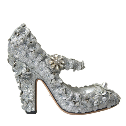 Zapatos de bombas de cristal floral plateado jane jane