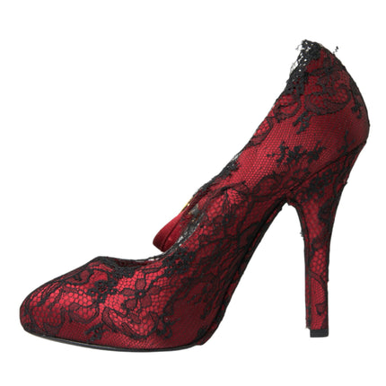 Chaussures en dentelle florale rouge noir Mary Jane