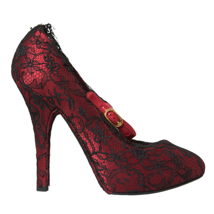 Chaussures en dentelle florale rouge noir Mary Jane