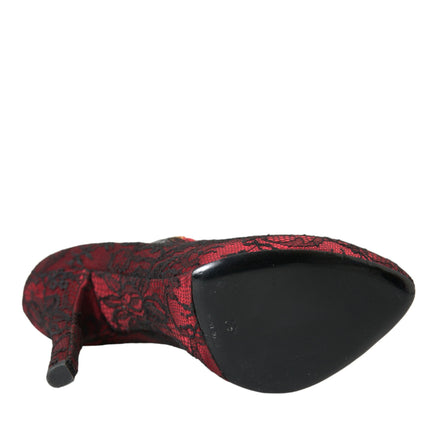 Chaussures en dentelle florale rouge noir Mary Jane