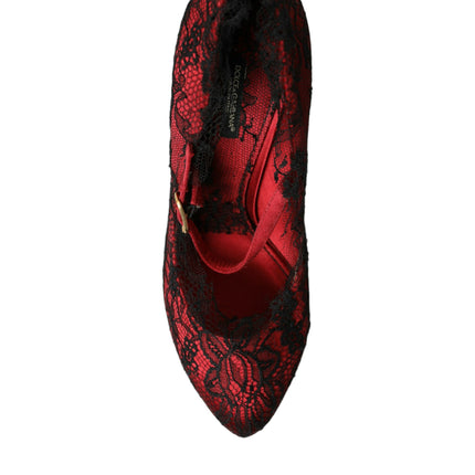 Chaussures en dentelle florale rouge noir Mary Jane