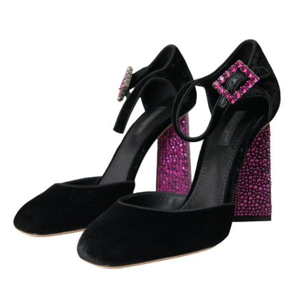 Chaussures de Strass Black Velvet Mary Janes