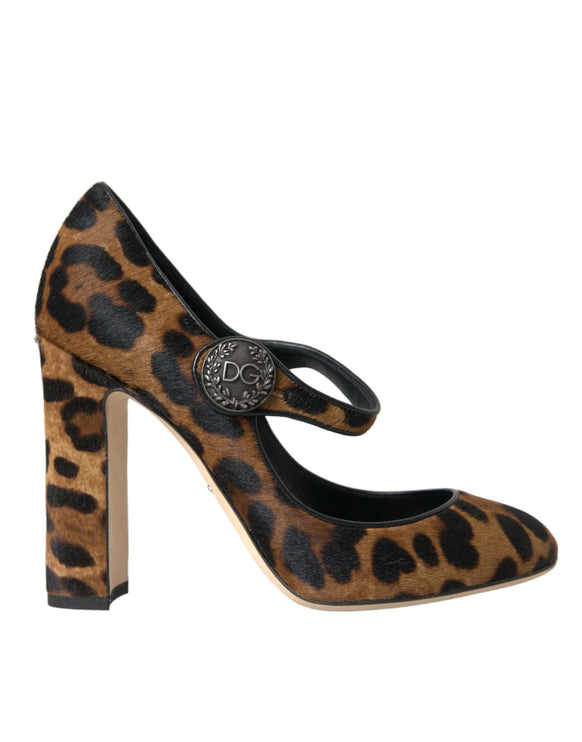 Zapatos de la pantorrilla marrón leopardo mary jane bombas