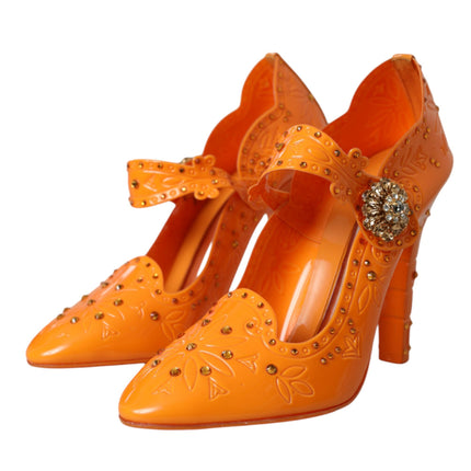 Naranja Cenicienta zapatos de bombas de cristal floral