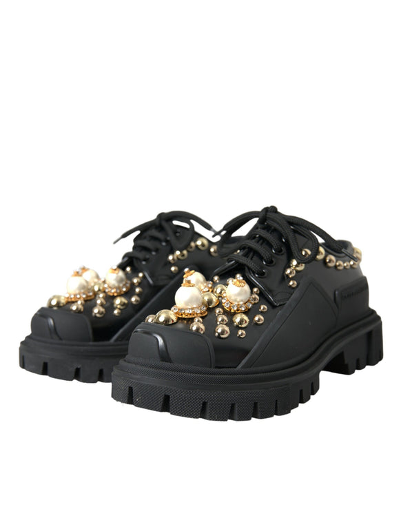 Trekking en cuir noir chaussures embellies Derby