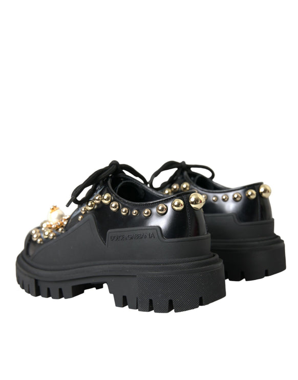 Trekking en cuir noir chaussures embellies Derby