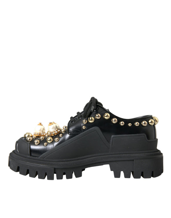 Trekking en cuir noir chaussures embellies Derby