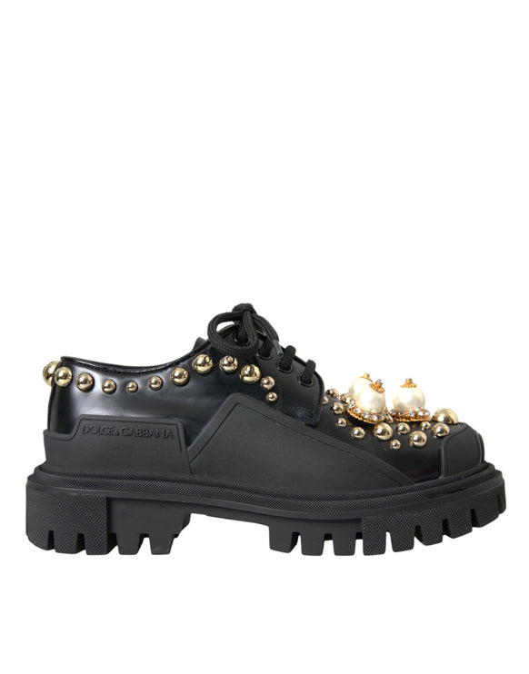 Trekking en cuir noir chaussures embellies Derby