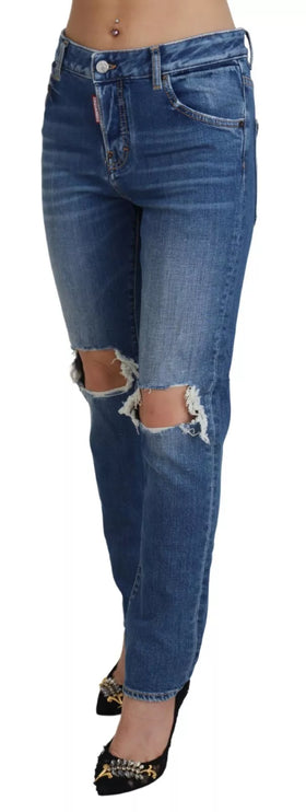 Cool Girl Blue Anganged Mid Waist jeans