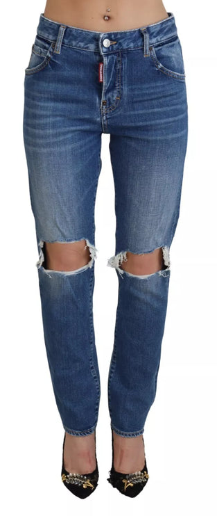 Cool Girl Blue Anganged Mid Waist jeans